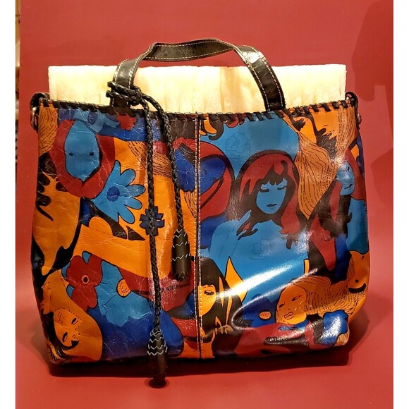 Patricia Nash Leather Purse / Shoulder Bag / Tote - Pattern Faces - HTF - Picture 1 of 6